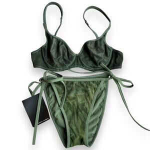 Vintage deadstock abstract green mesh bikini